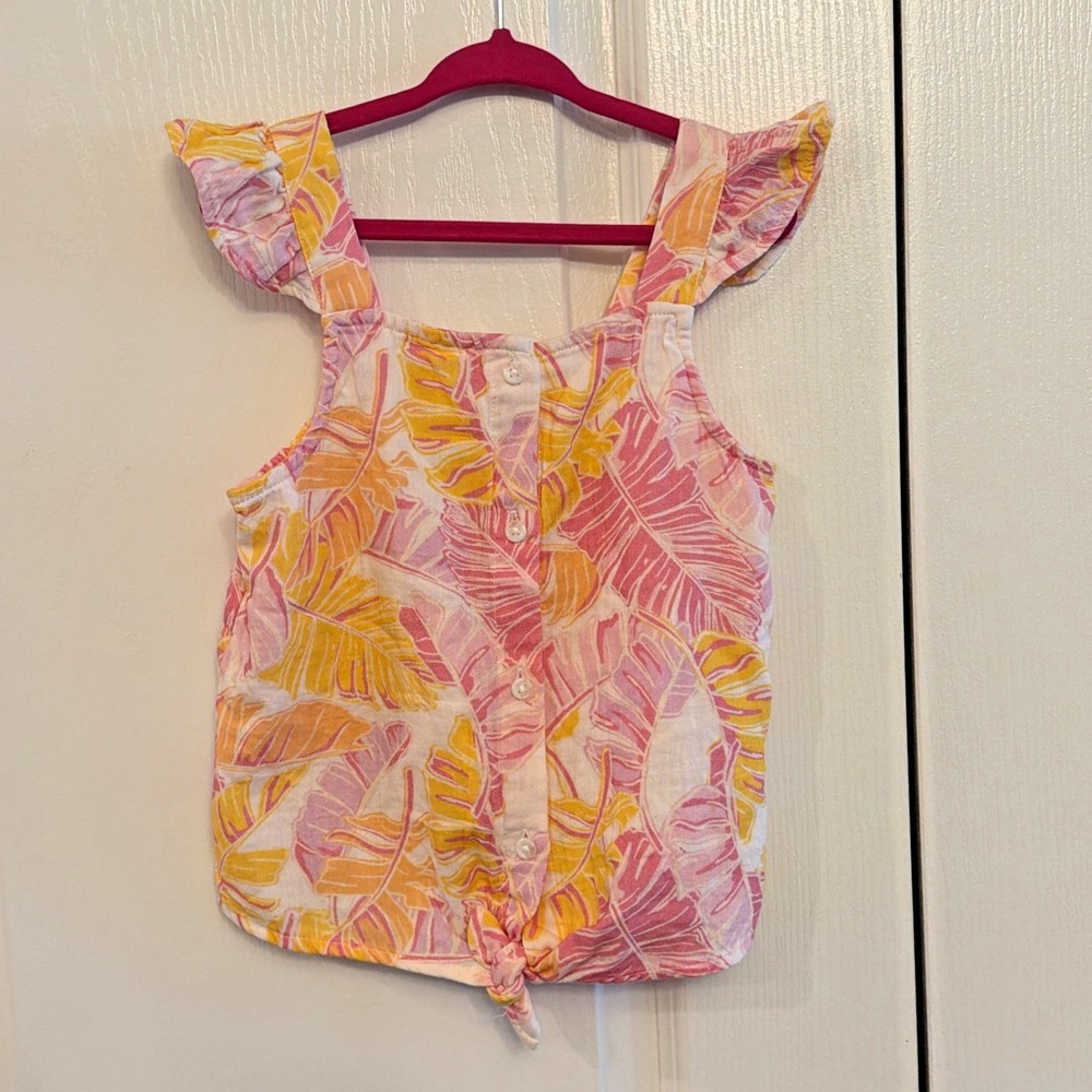 Cat & Jack Toddler Girls Sleeveless Tropical Top Size 5T 100% cotton Pink Yellow